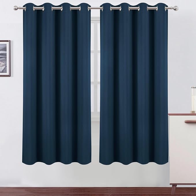 Blackout Curtains 66 x 72 Inch Long Navy Blue Curtains Set of 2 Panels Room by Lemomo
