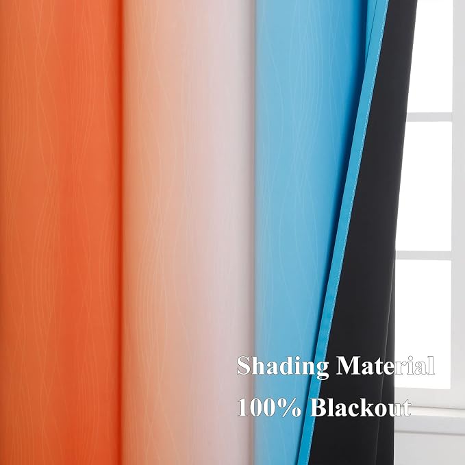 Ombre Orange and Blue Blackout Curtains 52Wx84L Inch Long | Gradient Curtains - Image 5