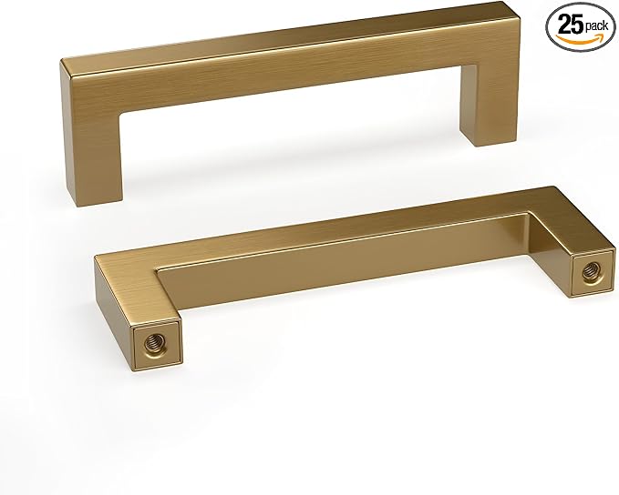 goldenwarm 25 Pack Champagne Gold Cabinet Pulls 3-1/2 Inch Gold Cabinet Handles Champagne Bronze Drawer Pulls Brushed Bronze Drawer Handles Kitchen Dresser Hardware