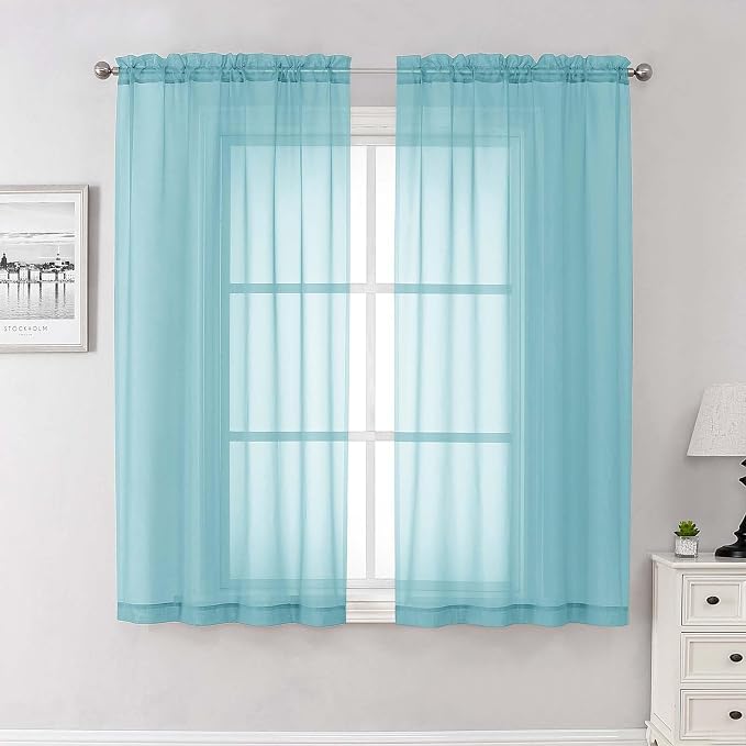 Aqua Sheer Curtains for Living Room 63 Inch Length 2 Pcs, Voile Light Filtering by Lecloud