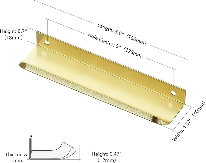 Ravinte Hardware 8 Pack Gold Cabinet Handles, 5.9 Inch (150mm) Finger Edge Pulls, 5 Inch Hole Center, Finger Pulls for Cabinets