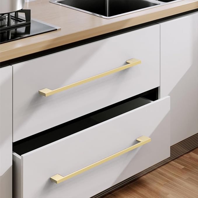 6 Pack Brushed Gold Cabinet Handles 12.5 Inch - Kitchen Hardware, Wardrobe Pulls, Brass Dresser Pulls for Cabinets