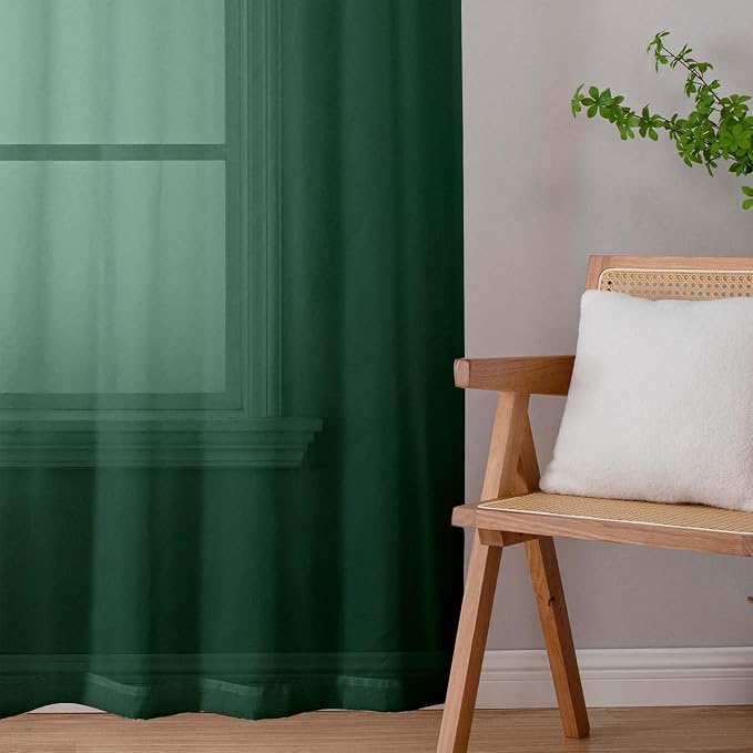 Sheer Hunter Green Curtains for Bedroom Living Room 63 Inch Length 2 Panels - Image 9