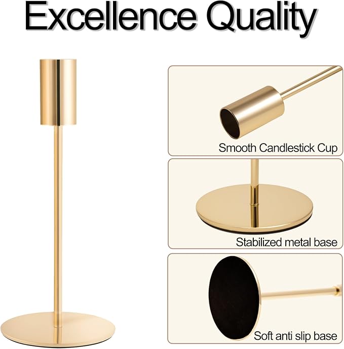 Gold Taper Candlestick Holders,Taper Candle Holders Set of 6,Metal Taper Candle Sticks Stand Holders,Modern Decorative Candle Holders for Wedding Certerpieces,Festive, Mantel,Home,Party