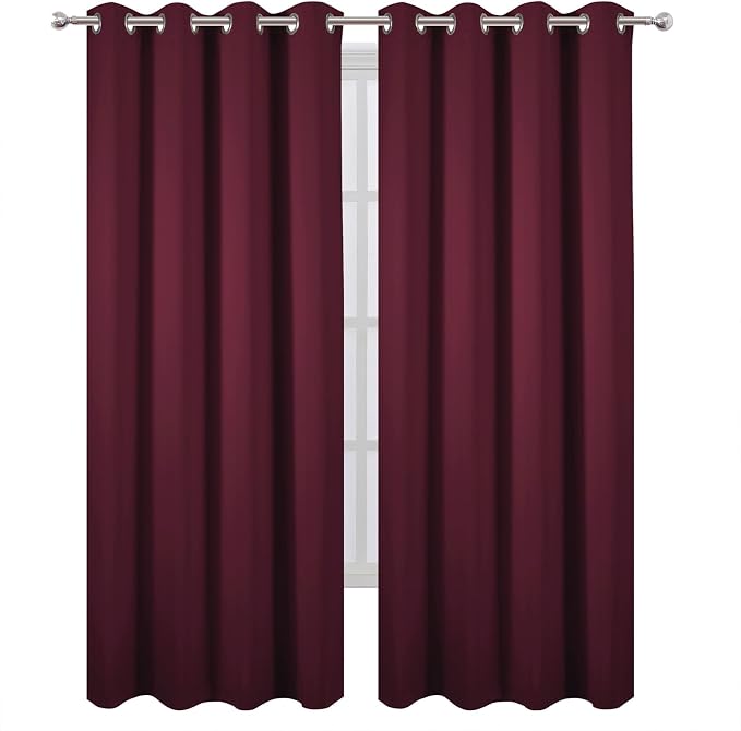 Blackout Curtains 52 x 90 Inch Long Burgundy Red Curtains Set of 2 Panels Room - Image 2