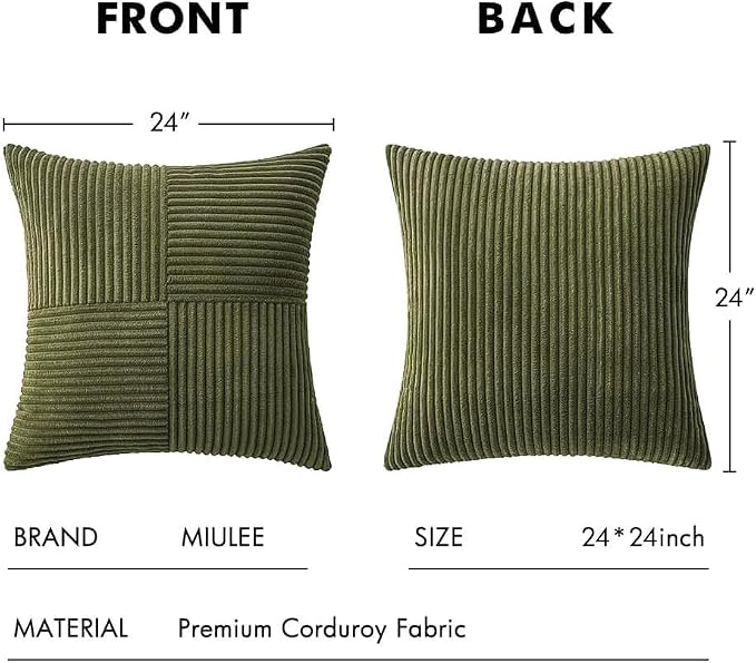 MIULEE Olive Green Decorative Euro Sham Pillow Covers 24x24 Inch - Image 7