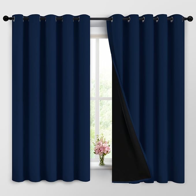 Yakamok Navy Blue 100% Blackout Curtains 63 Inches Long 62" Wide, 2 Panels | by Yakamok