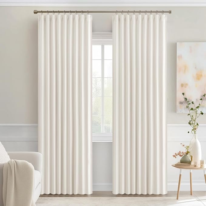 MIULEE Ivory Back Tab Blackout Curtains 52x90 Inch Long 2 Panels Set | Rod - Image 9