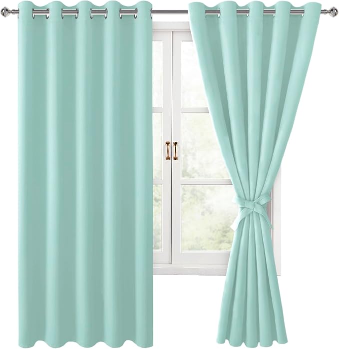 Room Darkening Curtains for Bedroom, 60 x 72 Inches, 2 Panels, Aqua | Thermal by Hiasan