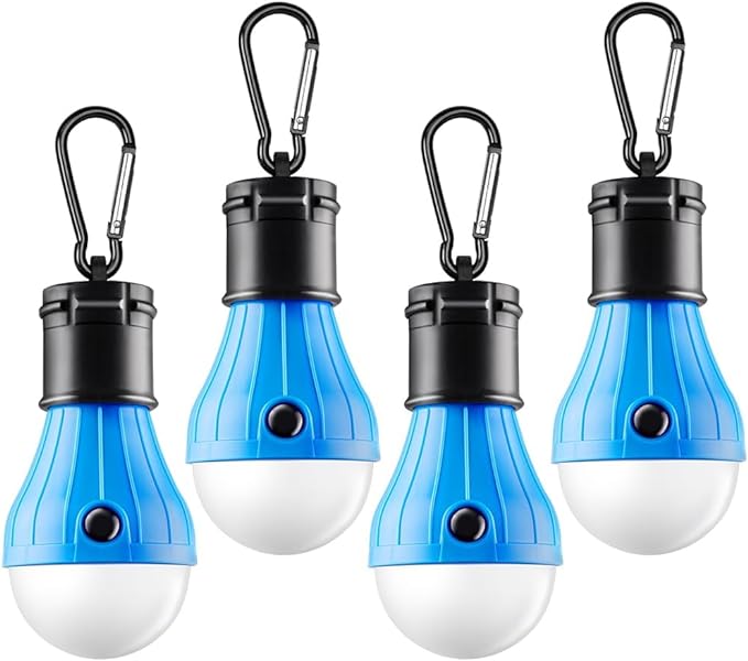 Tent Lamp Portable LED Tent Lights Blue 4 Packs Hook Hurricane Emergency Lights LED Camping Lights Bulb Camping Tent Lanterns Camping Equipment for Camping Hiking Backpacking Fishing Outage