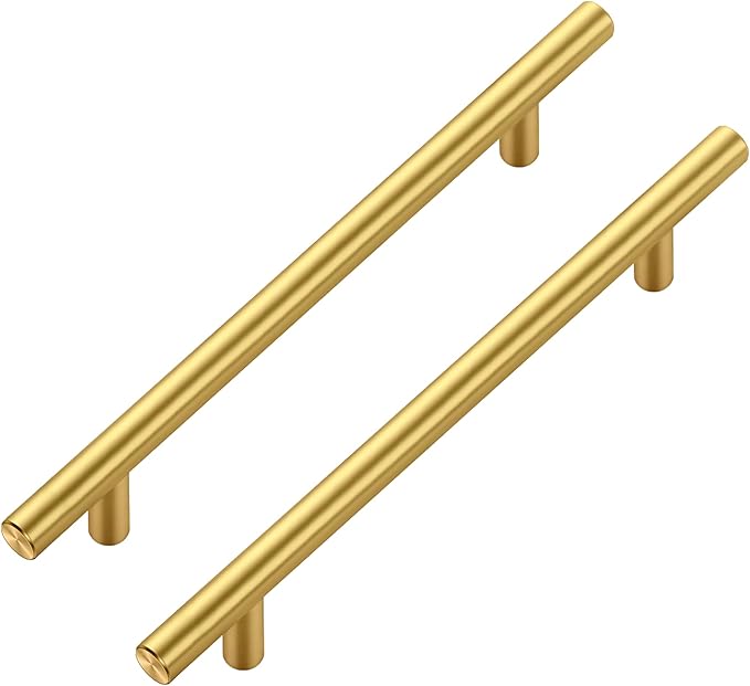 JOY DECOR 45 Pack Cabinet Handles, Gold Cabinet Pulls, 6-1/4 in Hole Center Kitchen Cabinet Handles, Stainless Steel T Bar Handles for Dresser Drawers