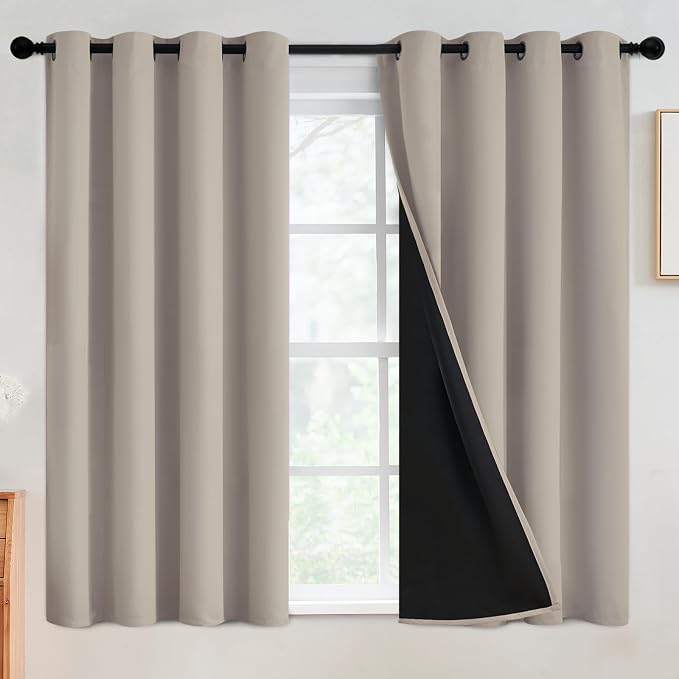 SimpleHome Natural 100% Blackout Curtains Room Darkening Living Room 54L | by SimpleHome