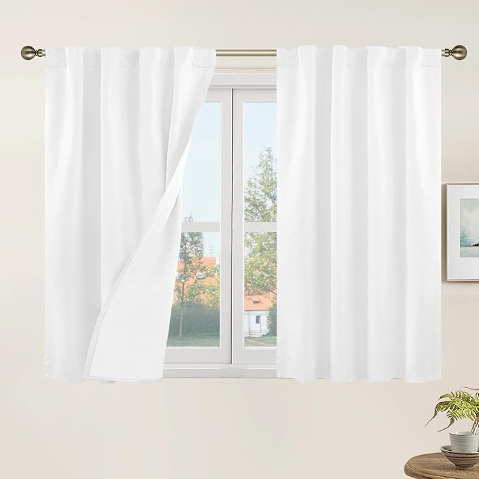 40 Inch Length Short White Linen Curtains by LAMIT