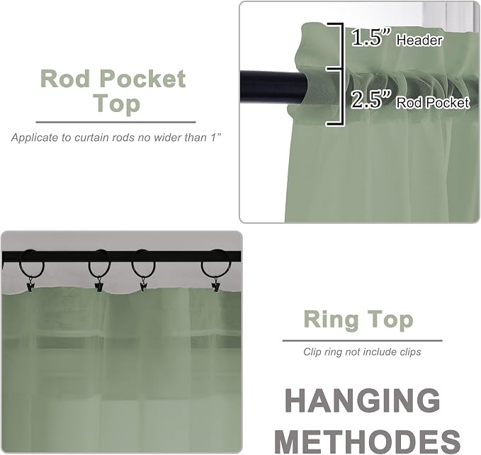 Sage Green Sheer Curtains 120 Inches Long 2 Panels Set, Airy Lightweight Sage - Image 4