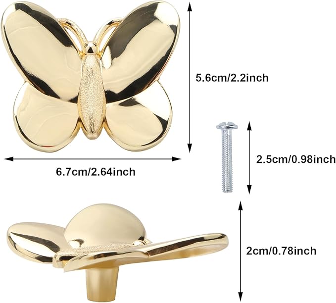 Gold Butterfly Cabinet Knobs Kitchen Hardware for Cabinets Cute Animal Dresser Knobs Furniture Cupboard Handles Single Hole Drawer Knobs and Pulls 4 Pcs (Gold)