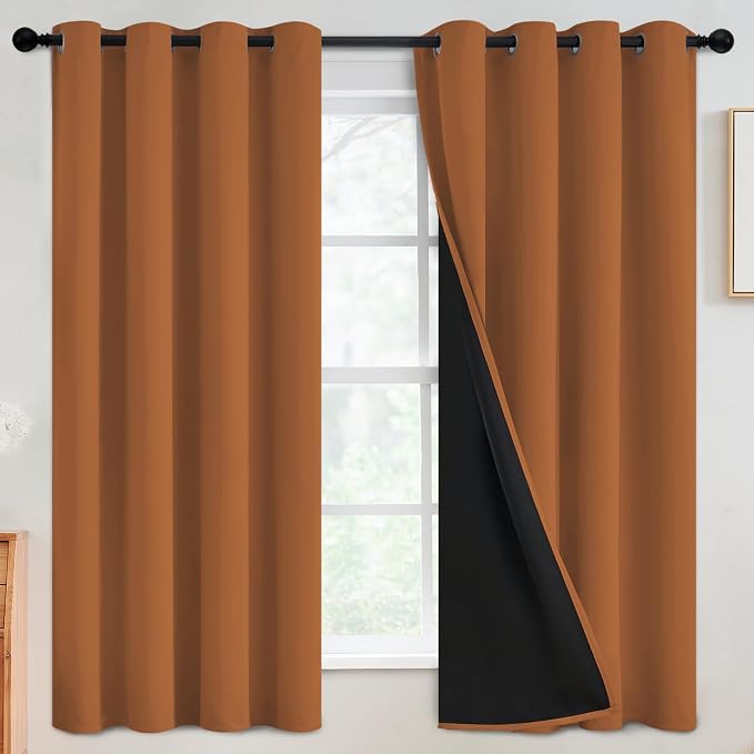 SimpleHome Orange 100% Blackout Curtains Room Darkening Living Room 63 Inch | by SimpleHome