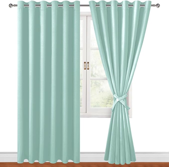 Room Darkening Curtains for Bedroom, 70 x 84 Inches, 2 Panels, Aqua | Thermal by Hiasan