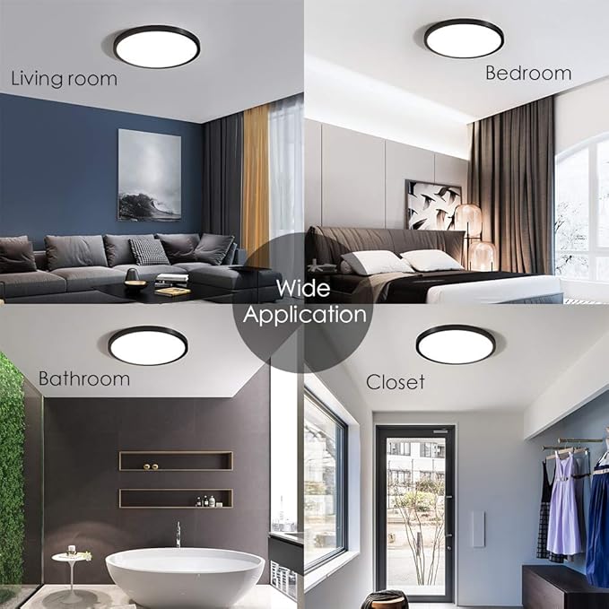 TALOYA Flush Mount LED Ceiling Light Fixture Black,12 Inch 20 Watt, Thin Ceiling Lamp Surface Mount for Kitchen Bedroom Utility Laundry Closet Room,5 Color Temperatures in One