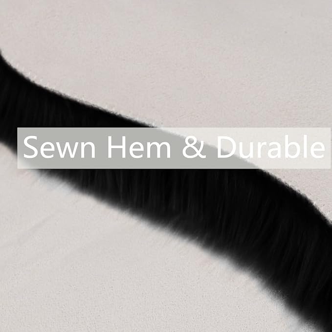 duduta Black Faux Sheepskin Runner Rugs 2x6 ft, Fluffy Fur Couch Covers | Shag - Image 4