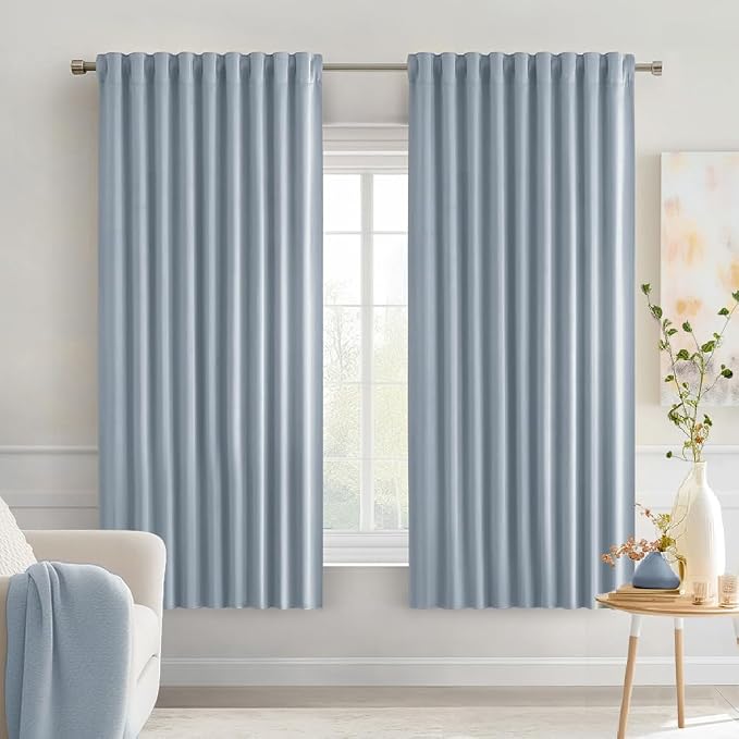 MIULEE Light Blue Back Tab Blackout Curtains 52x63 Inches Long 2 Panels Set | by MIULEE