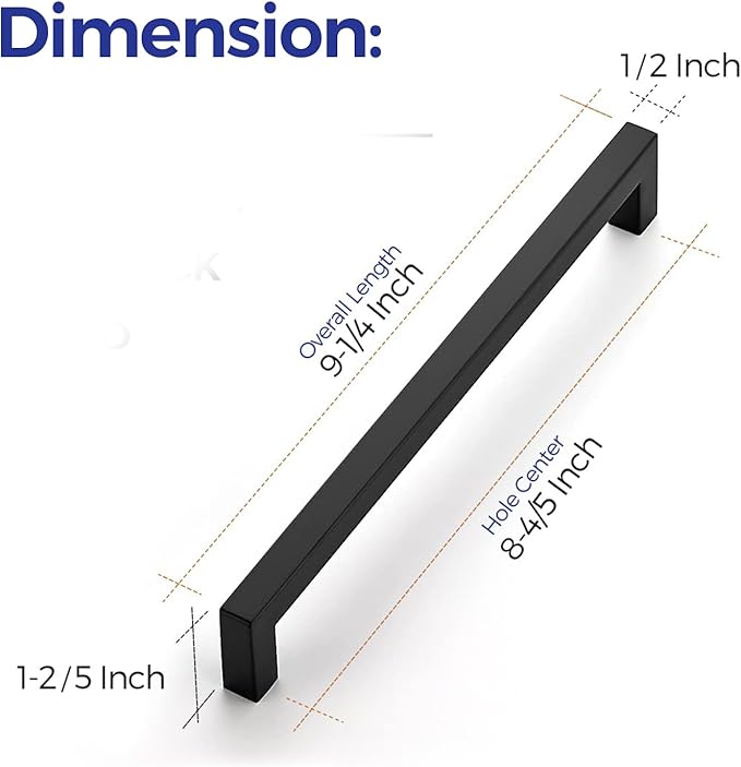 Ravinte 20 Pack Square Cabinet Handles - Matte Black Drawer Pulls - 8-4/5 Inch Kitchen Cabinet Hardware