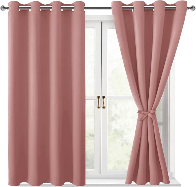 Blackout Curtains for Bedroom, 2 Panels, Dusty Rose, 52 x 45 Inch | Thermal by Hiasan
