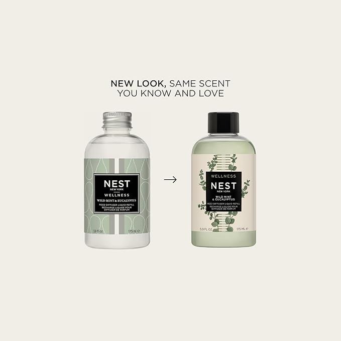 NEST New York Reed Diffuser Liquid Refill, Wild Mint & Eucalyptus - 5.9 fl oz - Fragrance for Up to 90 Days - Flame Free