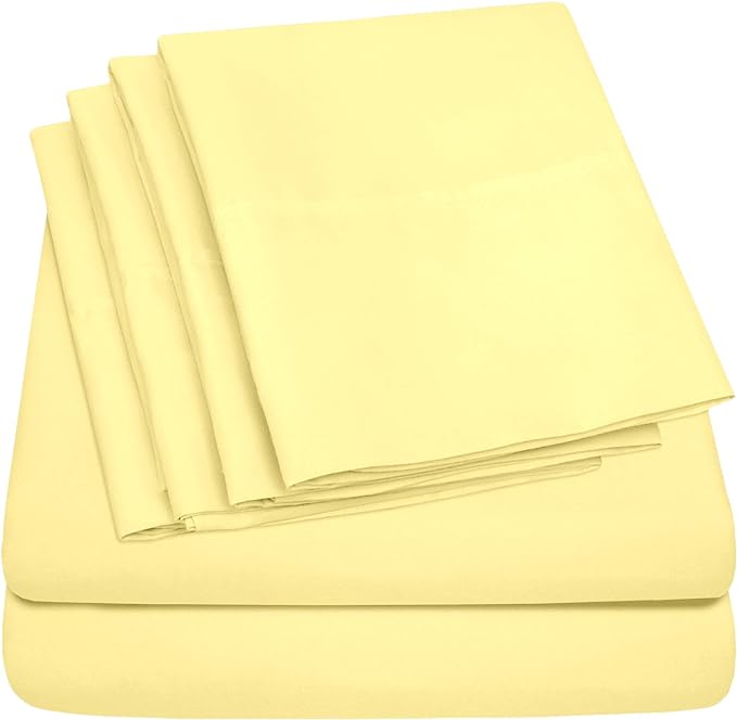 RV Queen Sheets Pale Yellow - 6 Piece 1500 Supreme Collection Fine Brushed Microfiber Deep Pocket Queen Sheet Set Bedding - 2 Extra Pillow Cases, Great Value, RV Short Queen, Pale Yellow