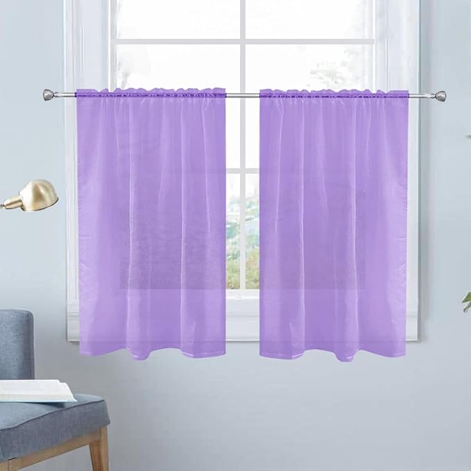 SpaceDresser Basic Rod Pocket Sheer Voile Window Curtain Panels Lavender 1 Pair by SpaceDresser