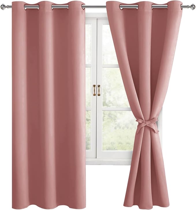 Room Darkening Curtains for Bedroom 2 Panels Dusty Rose 42x63 Inch | Thermal by Hiasan