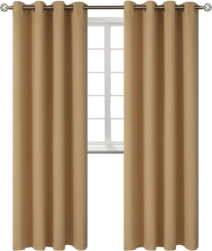BGment Blackout Curtains - Grommet Thermal Insulated Room Darkening Bedroom and Living Room Curtains, Set of 2 Panels (52 x 120 Inch, Khaki)