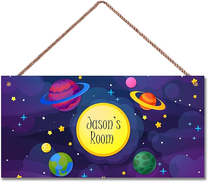 Personalized Sign Outer Space Room Décor Kids Room Decor, Sun Earth Theme Little Man Cave Wall Art Decor for Nursery, Solar System Nursery Door Decor for Toddler Baby Boys Room