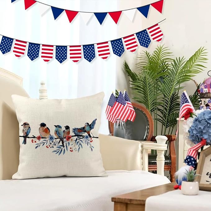 RABUSOFA 4th of July Memorial Day Patriotic Throw Pillow Cover, 20x20 Inch Red - Image 4