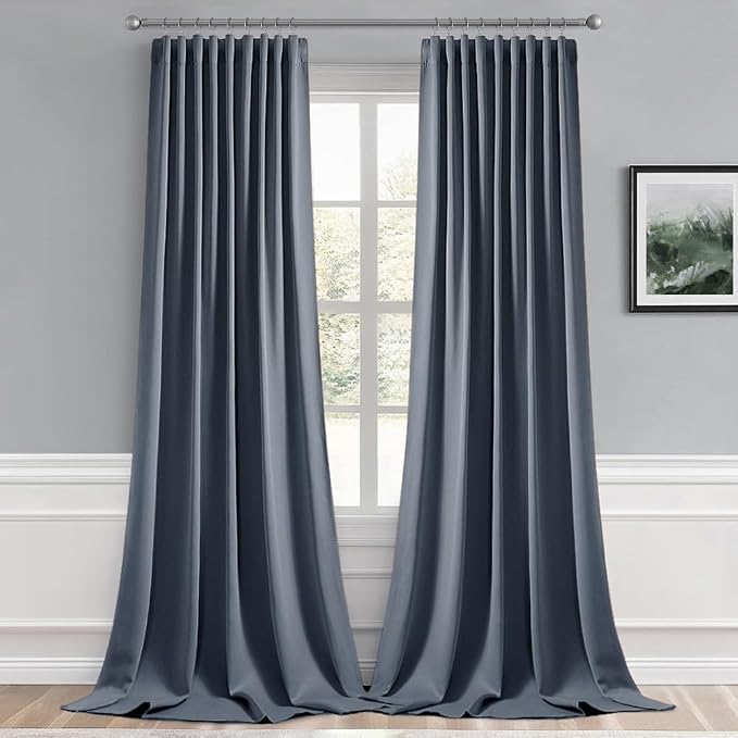 MIULEE Stone Blue Back Tab Blackout Curtains 52x120 Inch Long 2 Panels Set | - Image 9