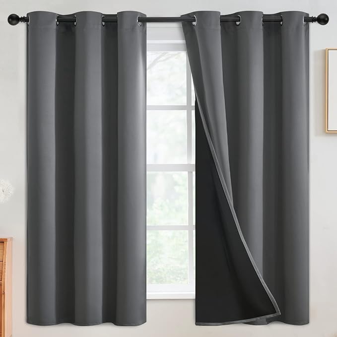 SimpleHome Grey 100% Blackout Curtains Room Darkening Living Room 63 Inch | by SimpleHome