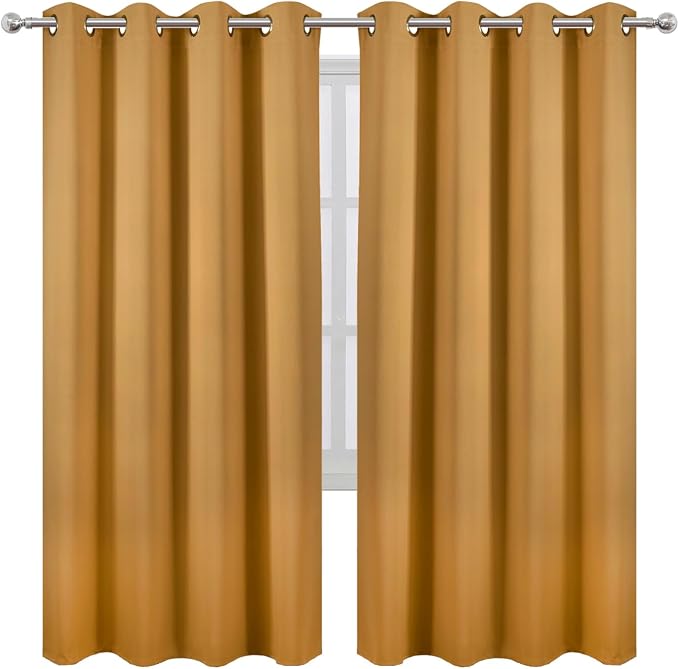 Blackout Curtains 66 x 72 Inch Long Mustard Yellow Curtains Set of 2 Panels - Image 2