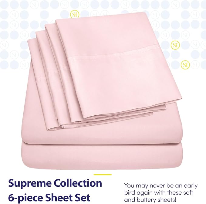 Queen Sheets Pale Pink - 6 Piece 1500 Supreme Collection Fine Brushed Microfiber Deep Pocket Queen Sheet Set Bedding - 2 Extra Pillow Cases, Great Value, Queen, Pale Pink