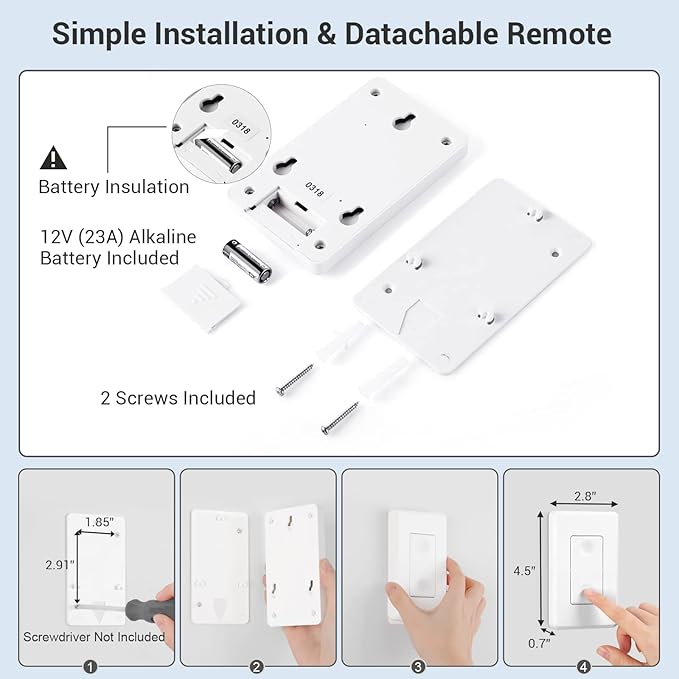DEWENWILS Wireless Light Switch and Receiver Kit, 10A/1200W, No in-Wall Wiring Required,Remote Control Wall Switch Lighting Fixture for Ceiling Lights, Fans, Lamps,100 Ft RF Range, Programmable