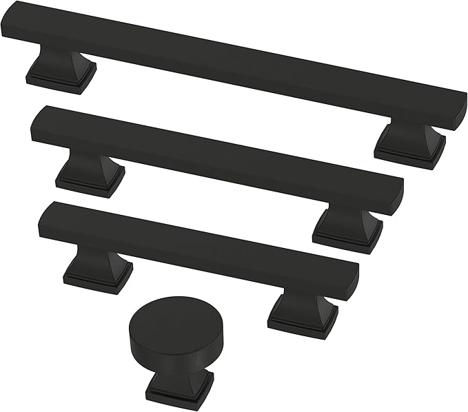 FRANKLIN BRASS Tiered Foot (10-Pack) Cabinet Handles 5-1/16" Hole Center Pulls | Matte Black Hardware Kitchen Door, Drawers, Dressers, Furniture P49574C-FB-B