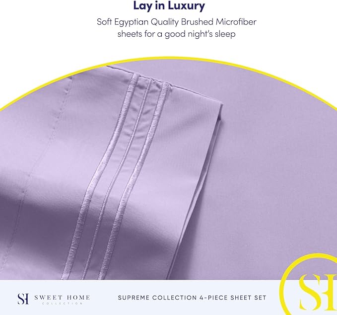 Twin XL Sheets - Breathable Luxury Sheets with Full Elastic & Secure Corner Straps Built In - 1800 Supreme Collection Extra Soft Deep Pocket Bedding Set, Sheet Set, Twin XL, Lavender