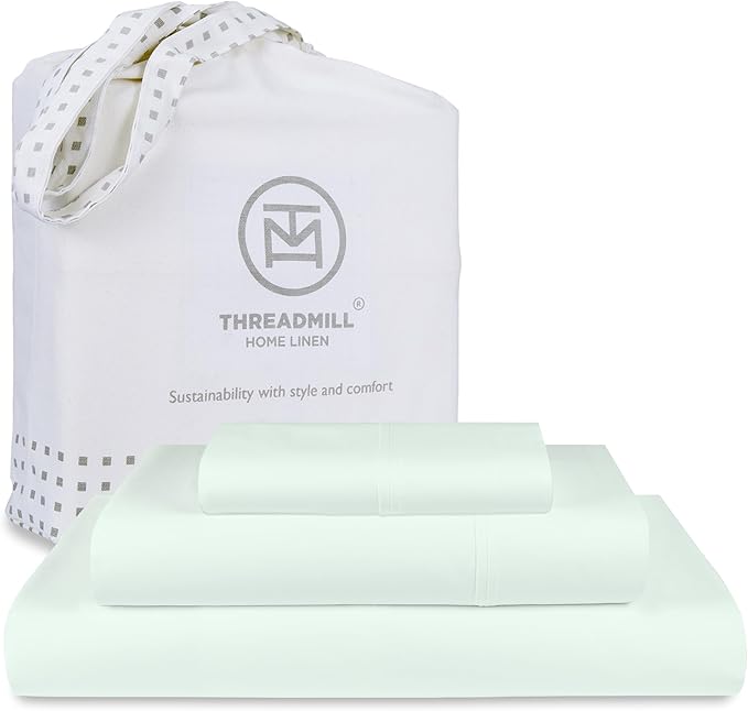 Threadmill Sheets for Twin XL Mattress | 800 Thread Count Twin XL Bed Sheets Set with 15” Deep Pocket | Sateen Weave, Better Than Egyptian Cotton, 3-Piece Bedding Set with Cooling Effect | Seaglass