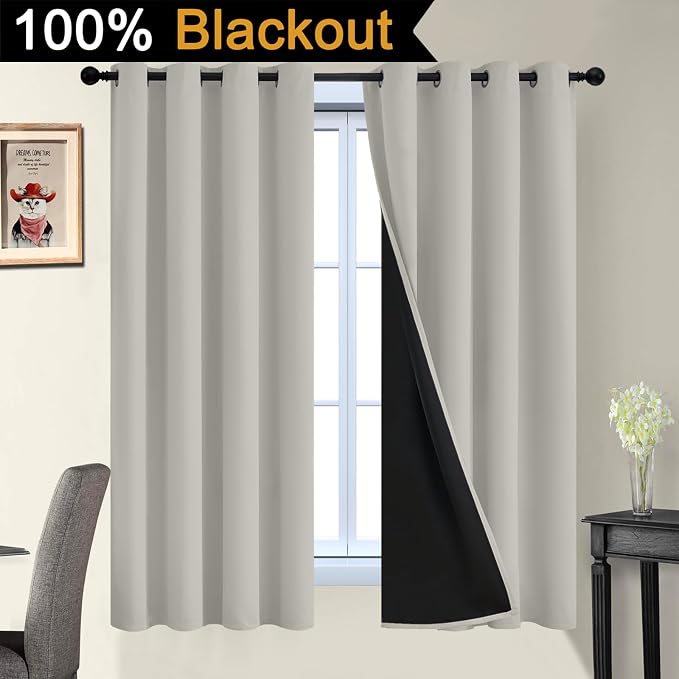 Yakamok Cream Beige 100% Blackout Curtains 63 Inches Long 52" Wide 2 Panels | - Image 7