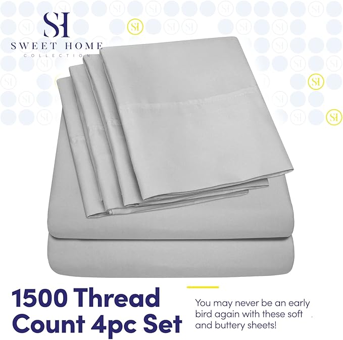 Twin Size Bed Sheets - 4 Piece 1500 Supreme Collection Fine Brushed Microfiber Deep Pocket Twin Sheet Set Bedding - 1 EXTRA PILLOW CASES, GREAT VALUE, Twin, Silver