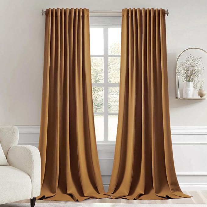 MIULEE Golden Brown Back Tab Blackout Curtains 52x96 Inch Long 2 Panels Set | by MIULEE