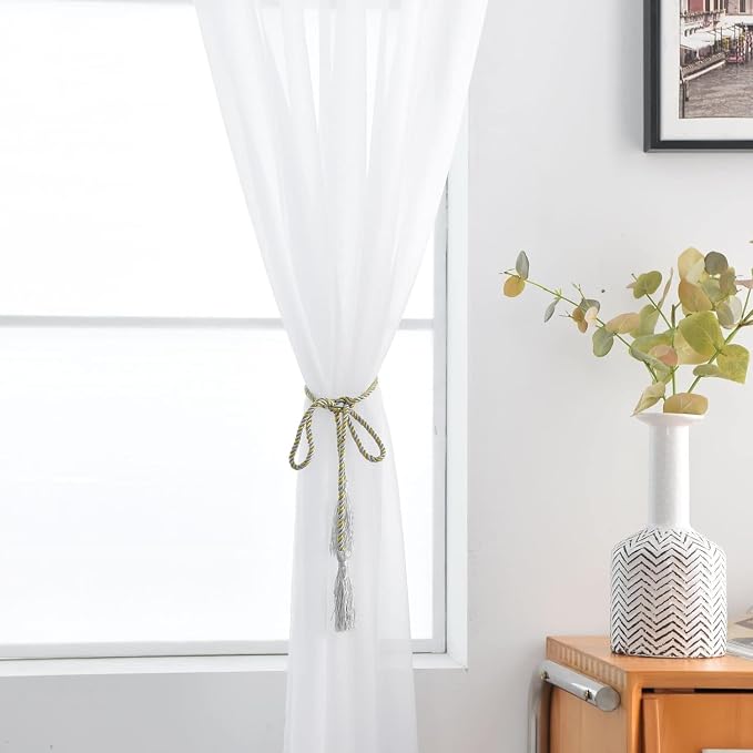 SpaceDresser Sheer White Curtains 4 Panels Rod Pocket Semi-Sheer Curtain 54 - Image 5
