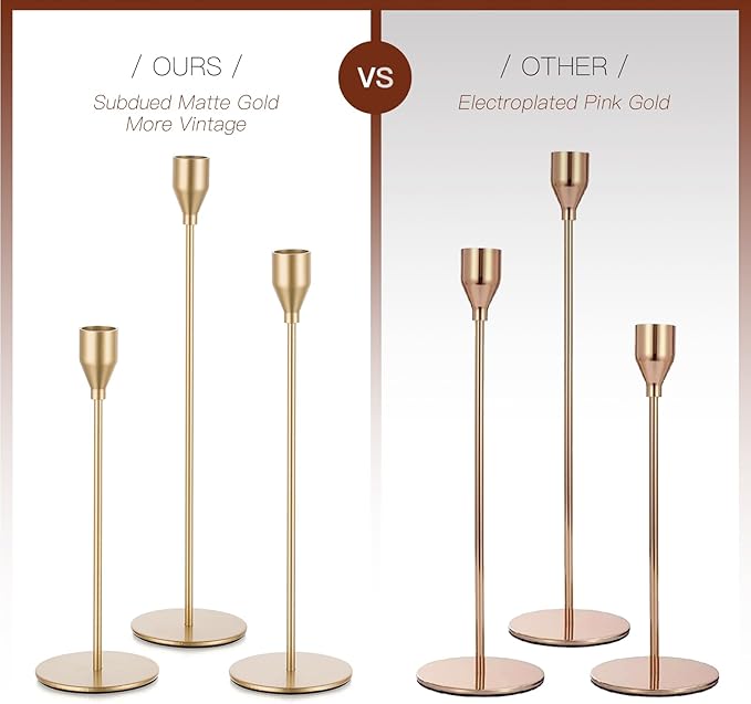 Gold Taper Candle Holders: Set of 6 Tall Candlestick Holder for Table Centerpiece Metal Candles Stick Holders Stand Wedding Decor