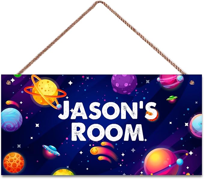 Personalized Sign, Stars Signs,Custom Name Sign,Wall Door Sign For Boys Room, Nursery Art For Kids Room Outer Space Theme Decor Astronaut Stickers For Girls Bedroom Little Man Cave