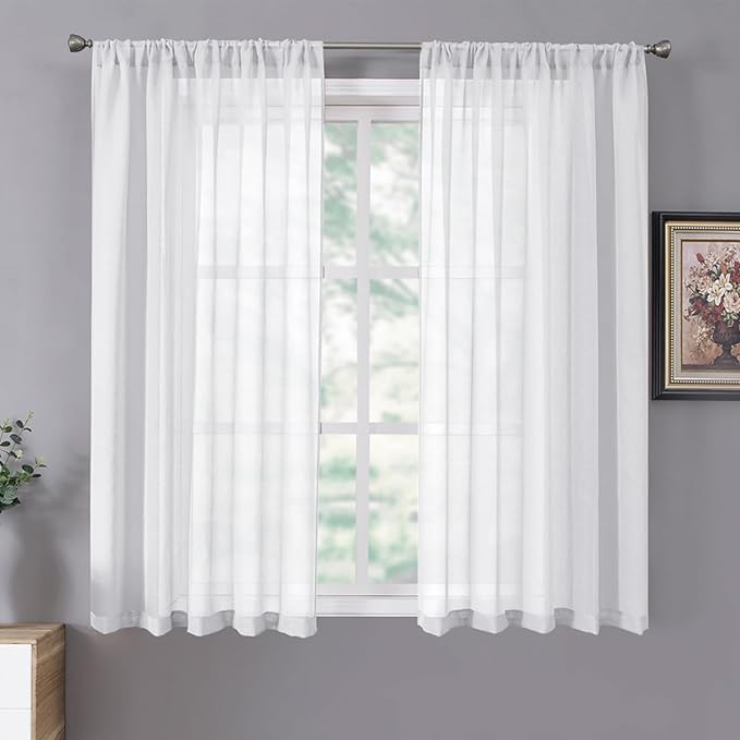 Tollpiz Short Sheer Curtain Linen Textured Bedroom Curtains Sheer Light by Tollpiz