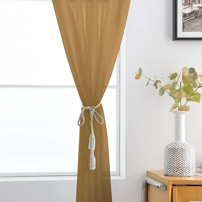 SpaceDresser Basic Rod Pocket Sheer Voile Window Curtain Panels Light Brown 1 - Image 6