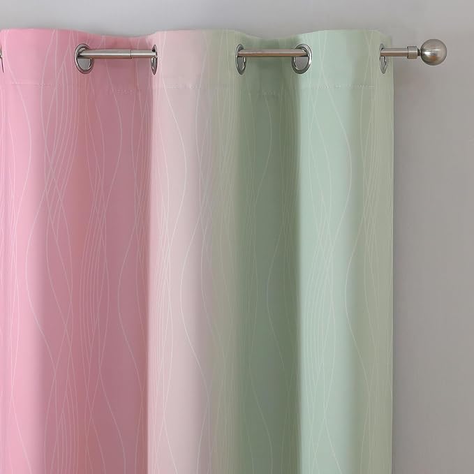 Sage Green and Pink Ombre Blackout Curtains - Image 4